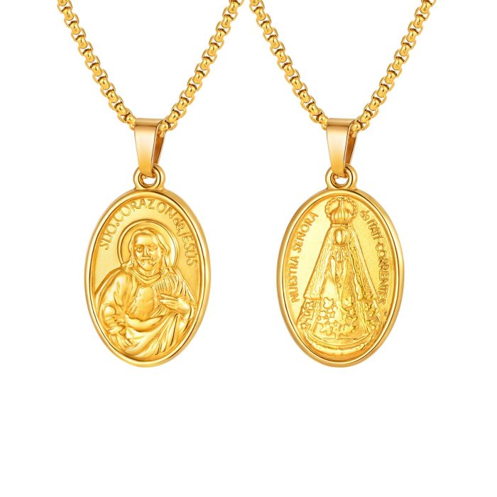 Wholesale 18K Gold Plated Sacred Heart of Jesus Medal Necklace