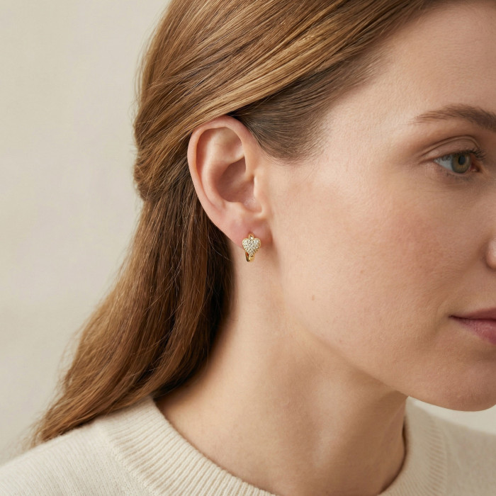 Wholesale Brass Pave Zircon Heart Huggie Earrings