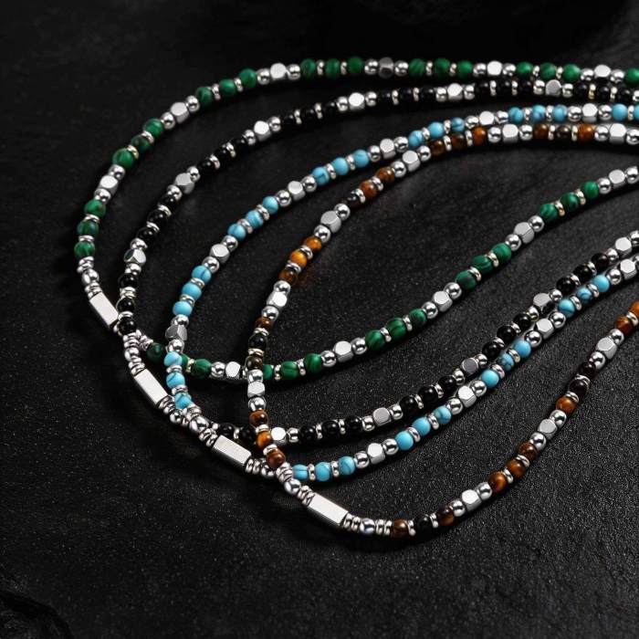 Wholesale Stainless Steel Natural Stone Beaded Necklace