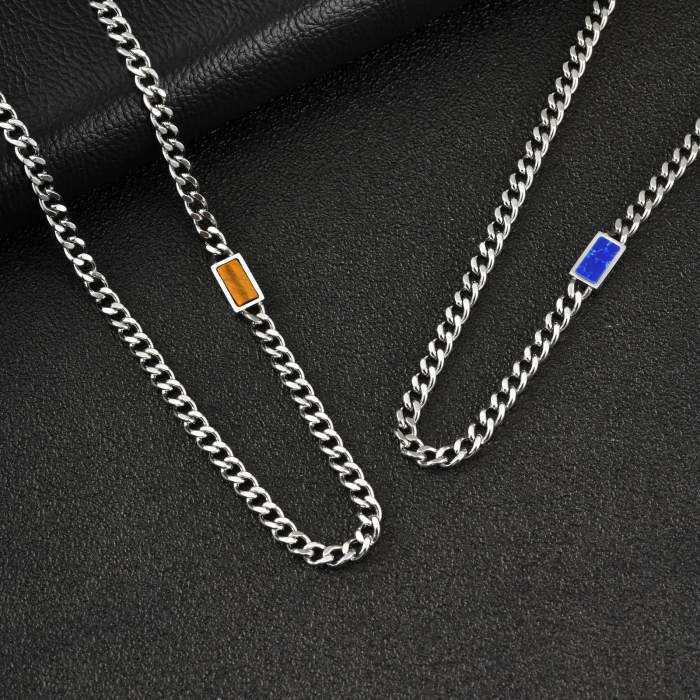 Wholesale Stainless Steel Curb Cuban Necklace with Natural Stone