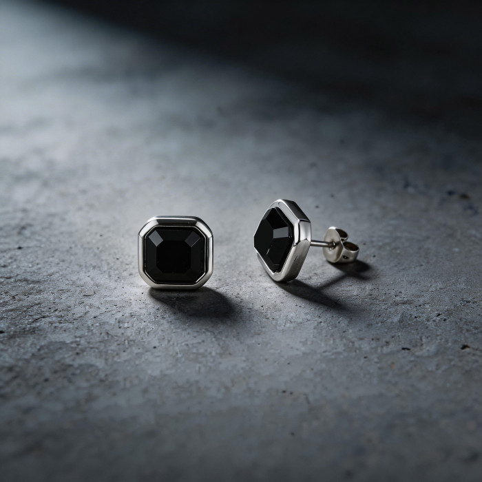 Wholesale Stainless Steel Black Onyx  Stud Earrings
