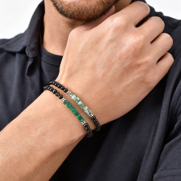 Wholesale Black Agate Beaded Bracelet with Natural Stone