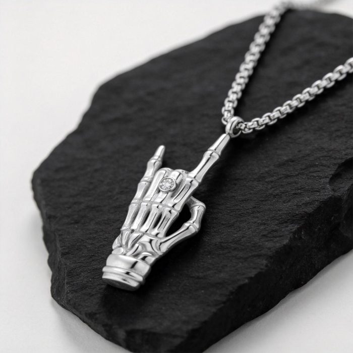 Wholesale Skeleton  Hand Rock Gesture Necklace