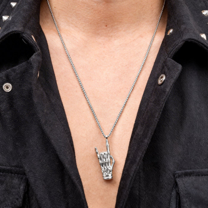Wholesale Skeleton  Hand Rock Gesture Necklace