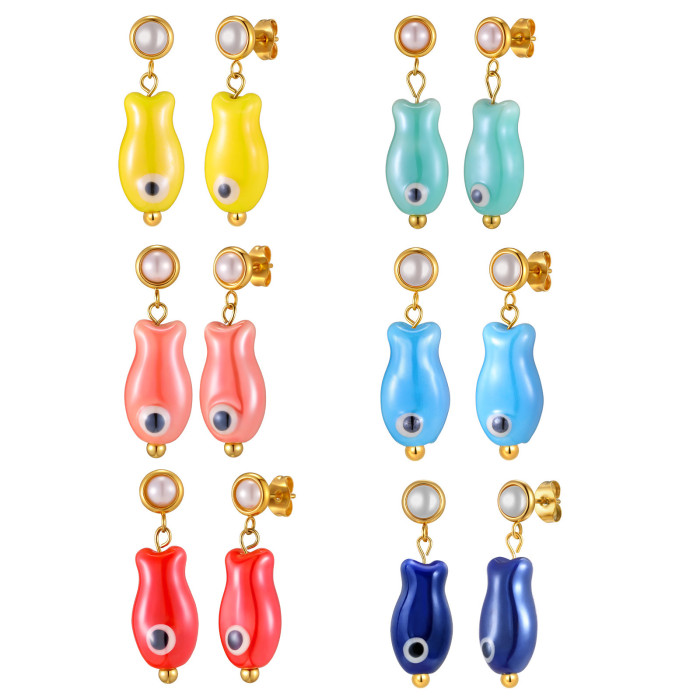 Wholesale Stainless Steel Pearl Stud Fish Earrings