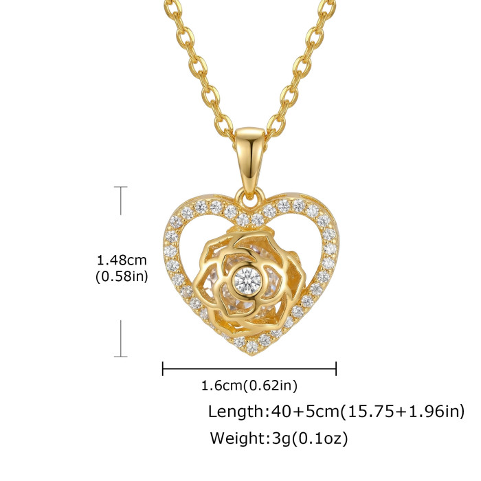 Wholesale 18K Gold Plated Heart Rose Pendant Necklace