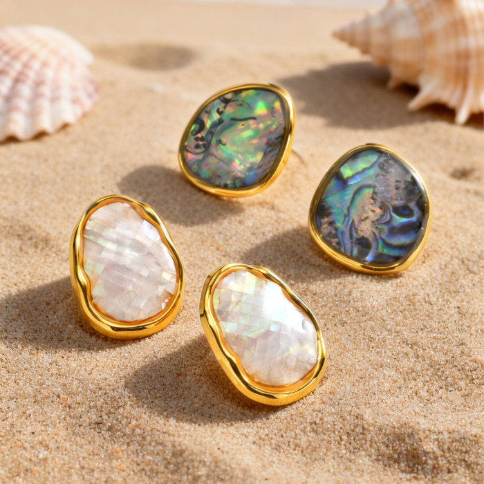 Wholesale Gold Plated Irregular Shell & Abalone Stud Earrings