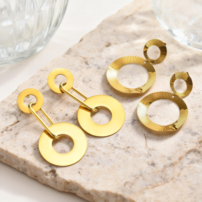 Wholesale Stainless Steel Double Circle Drop Earrings