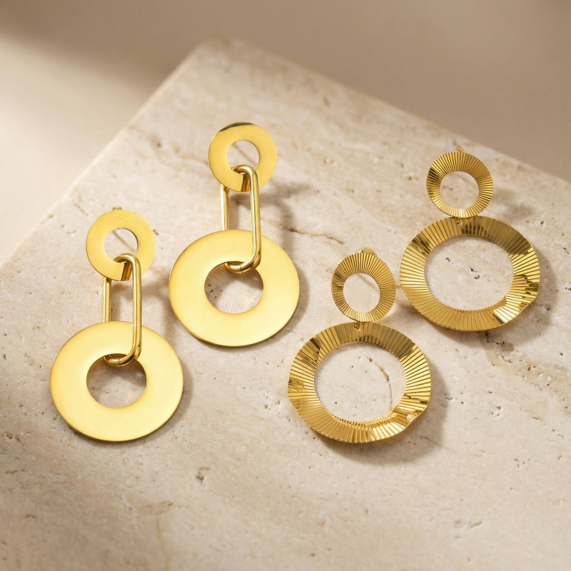 Wholesale Stainless Steel Double Circle Drop Earrings