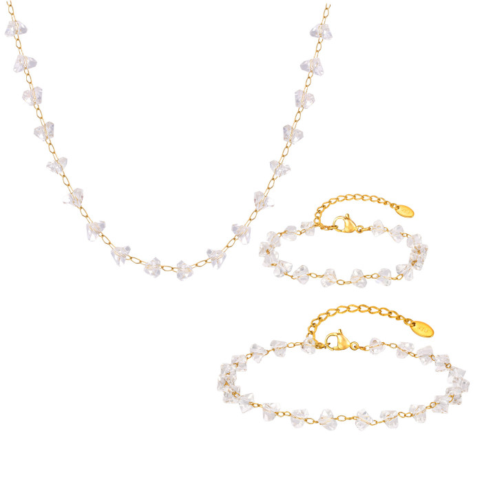 Wholesale Gold Plated Raw Crystal Style Zircon Jewelry Set