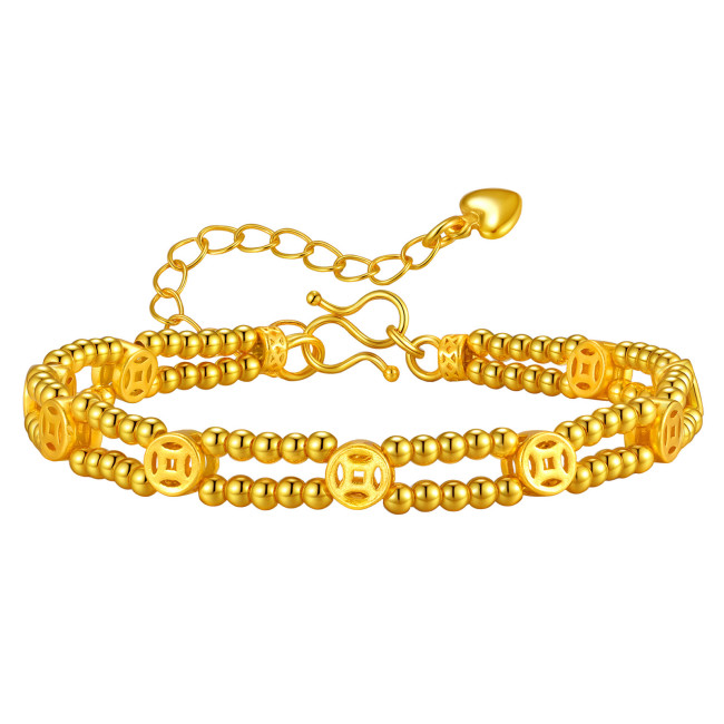 Wholesale Brass Double-Layer Lucky Coin Bead Bracelet