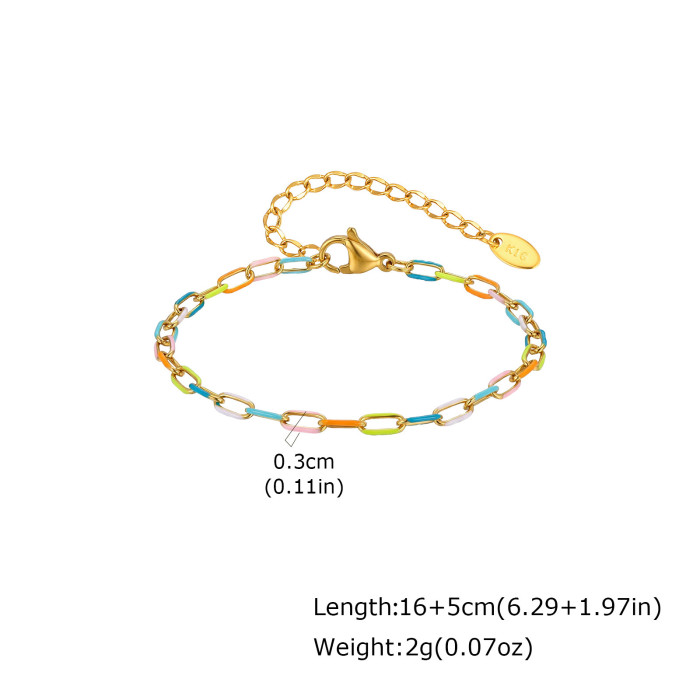 Wholesale Rainbow Enamel Paperclip Chain Jewelry Set