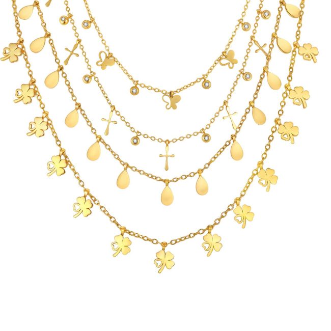 Wholesale Stainless Steel Multi-Charm Dangle Necklace