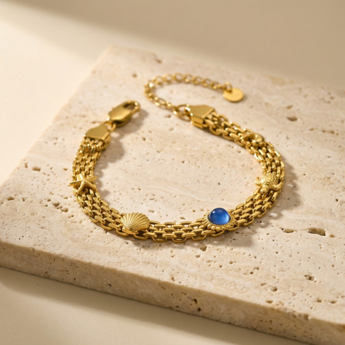 Wholesale Gold Plated Marine Charm Mesh Bracelet