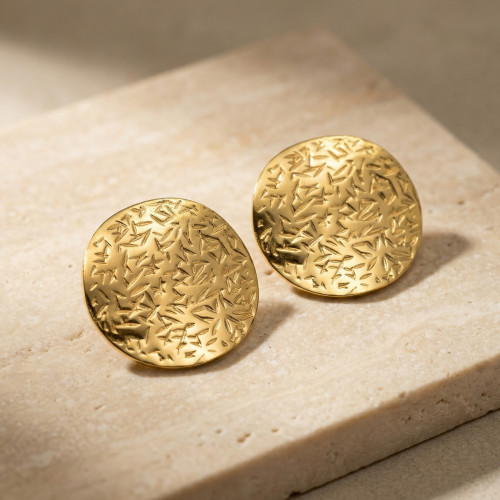 Wholesale Gold Plated Textured Round Disk Stud Earrings