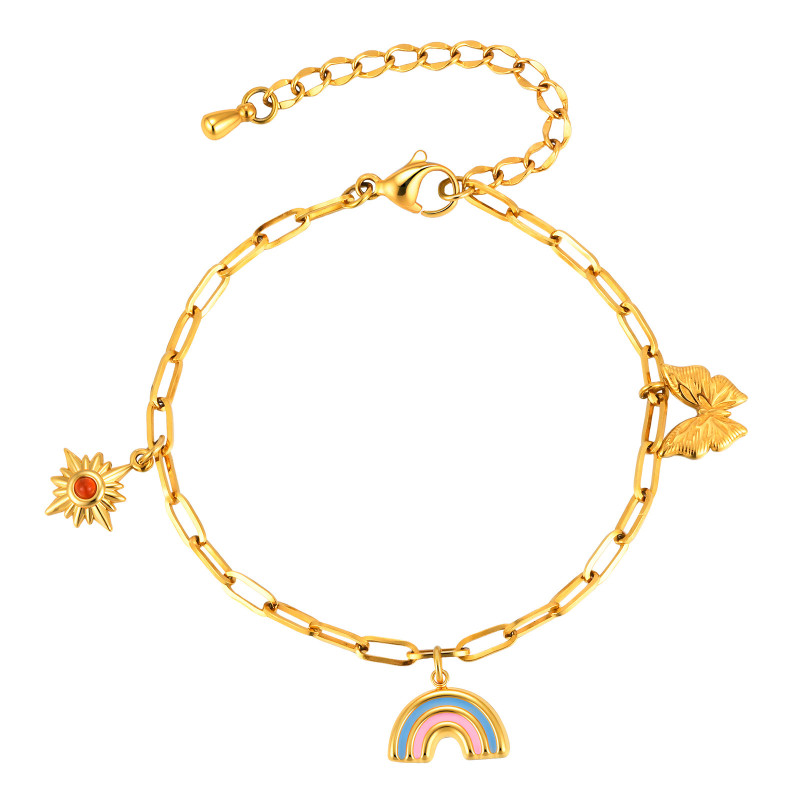 Wholesale Stainless Steel Paperclip Chain Rainbow Bracelet