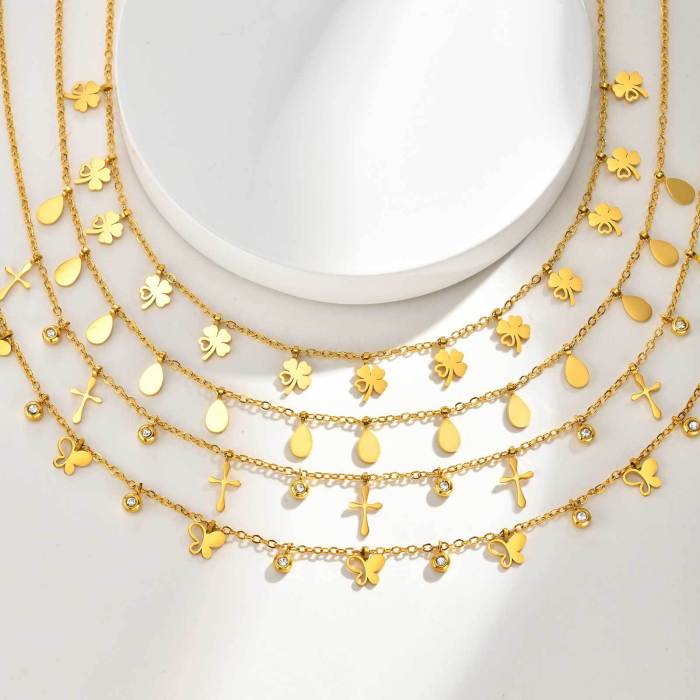 Wholesale Stainless Steel Multi-Charm Dangle Necklace