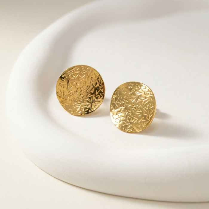Wholesale Gold Plated Textured Round Disk Stud Earrings