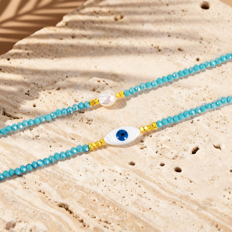 Wholesale Sky Blue Beaded Evil Eye Necklace