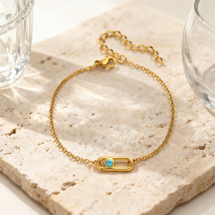 Wholesale Stainless Steel Oval Geometric Turquoise Bracelet