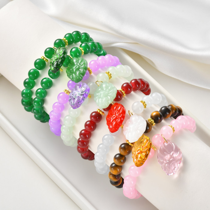 Wholesale Natural Gemstone Beaded Bracelet - Carved Fox Amulet
