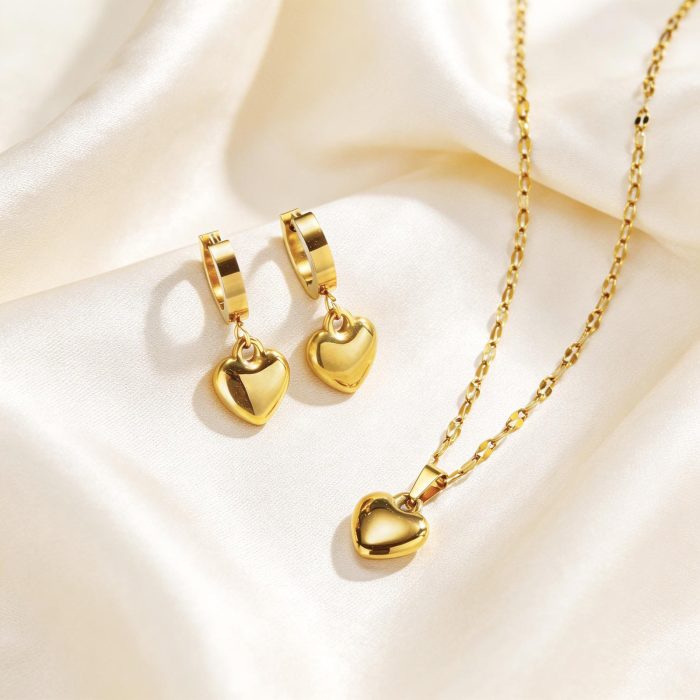 Wholesale Stainless Steel 3D Puffy Heart Jewelry Set