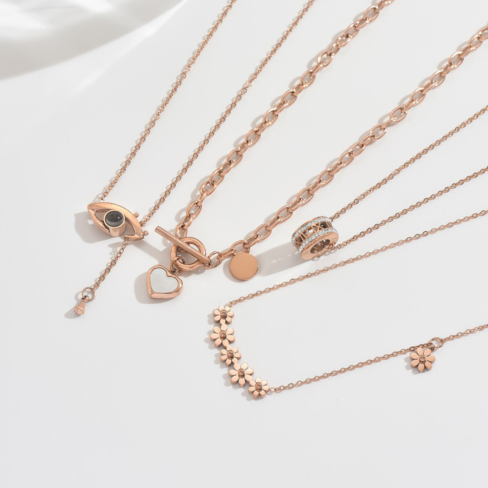 Wholesale Rose Gold Plated Stainless Steel Charm Necklaces