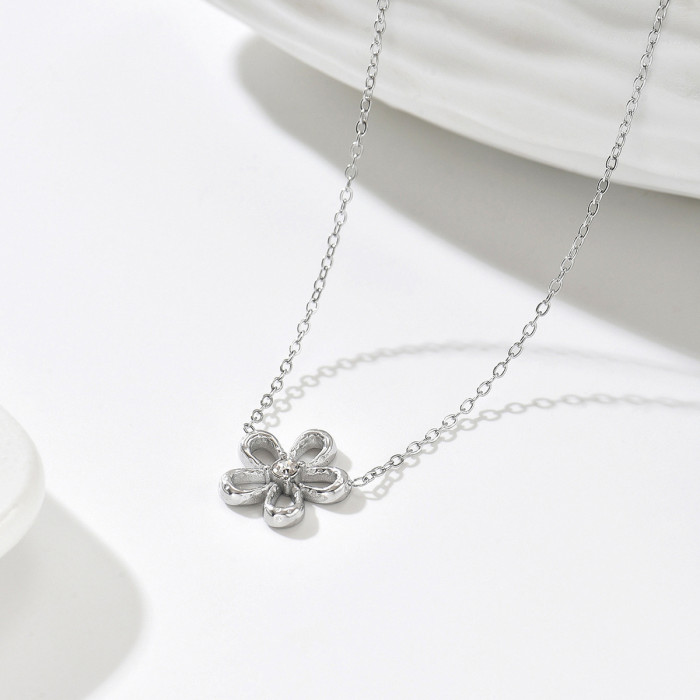 Wholesale Stainless Steel Hollow Line Flower Necklace
