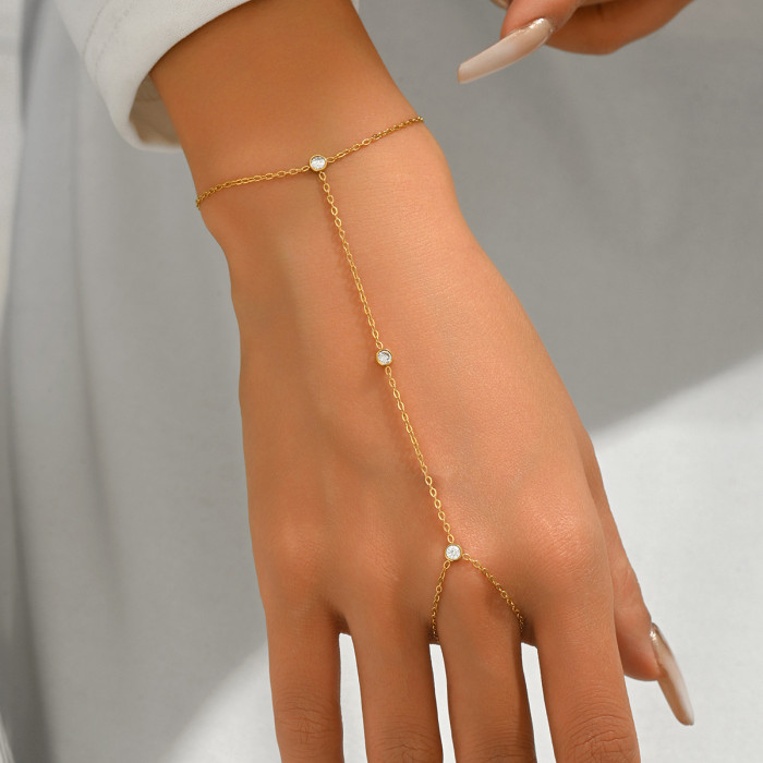 Wholesale Slave Bracelet - Minimalist Triple Zircon Hand Chain