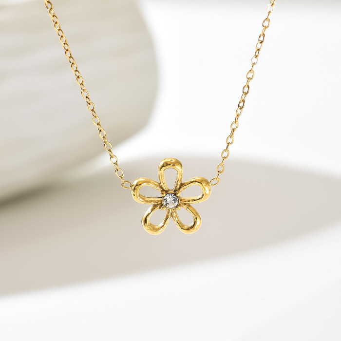 Wholesale Stainless Steel Hollow Line Flower Necklace
