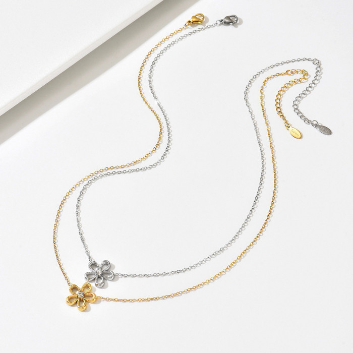 Wholesale Stainless Steel Hollow Line Flower Necklace