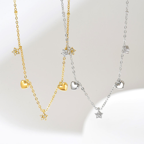 Wholesale Stainless Steel Star & Heart Charm Necklace
