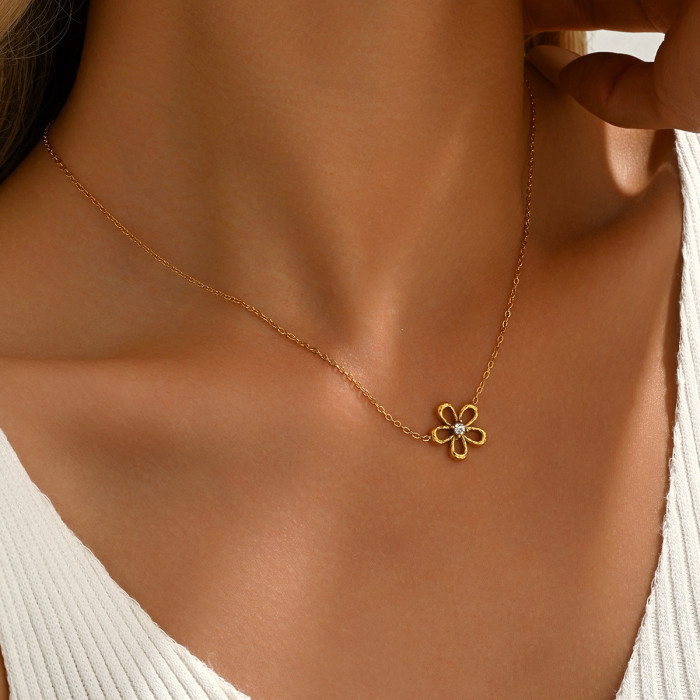 Wholesale Stainless Steel Hollow Line Flower Necklace