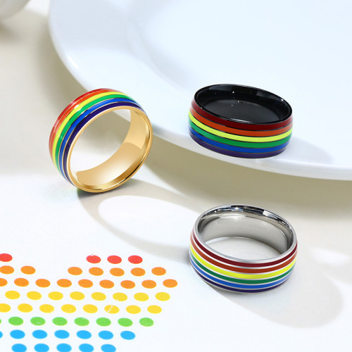 Wholesale Stainless Steel Gay Rainbow Groove Ring