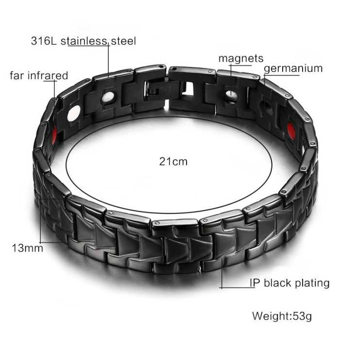 4 in 1 Black Stainless Steel Magnetic Therapy Bracelets