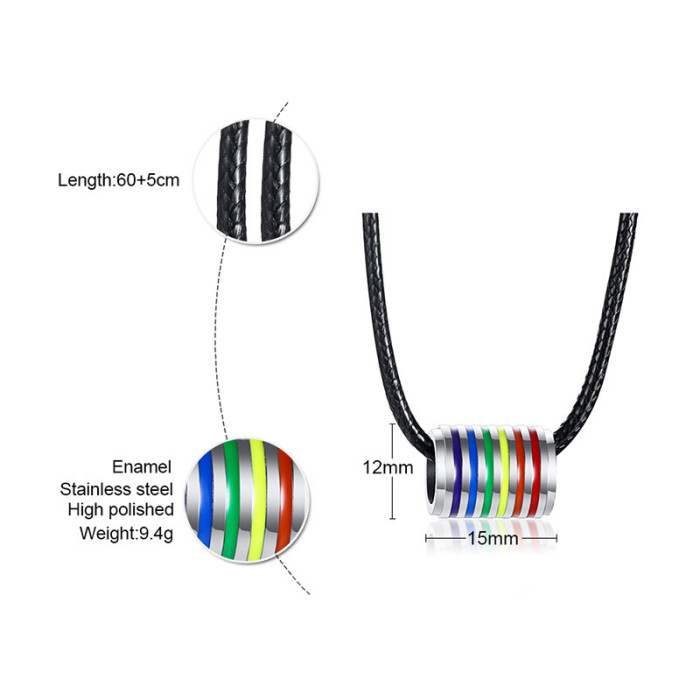 Stainless Steel Rainbow Enamel Barrel Pendant