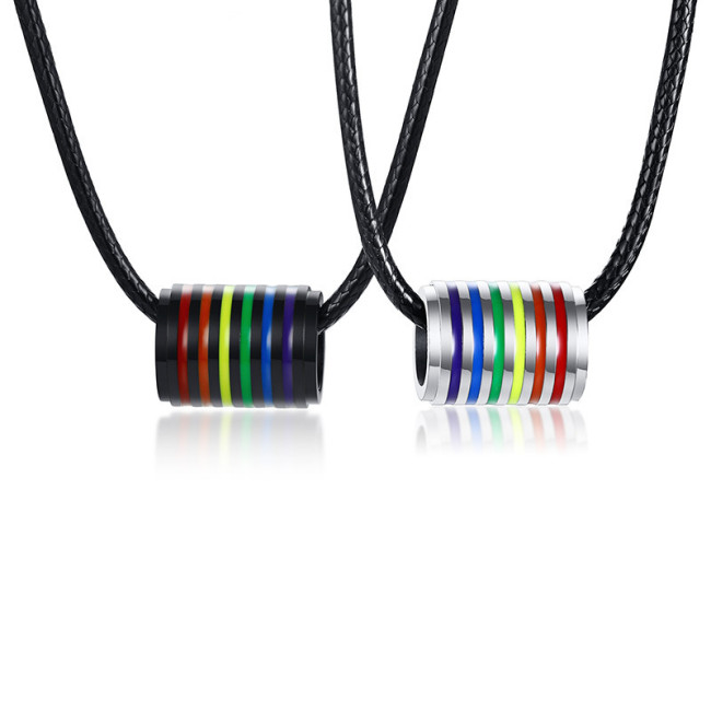 Stainless Steel Rainbow Enamel Barrel Pendant