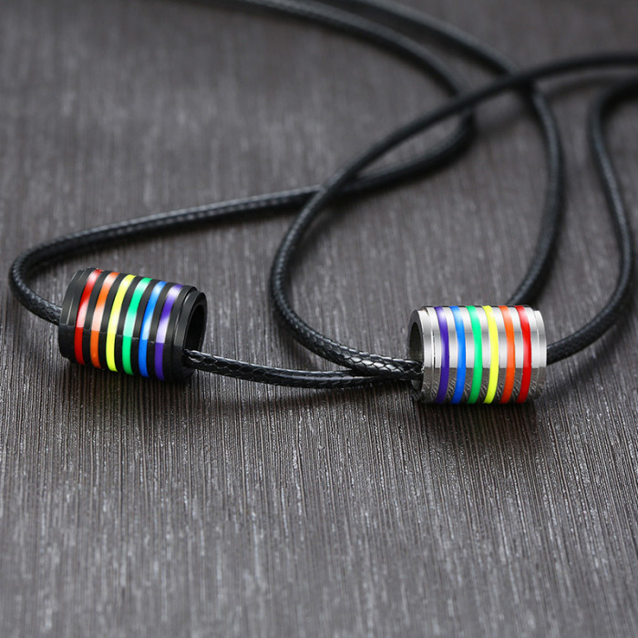 Stainless Steel Rainbow Enamel Barrel Pendant
