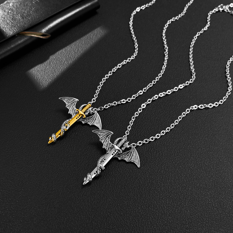 Wholesale Mens Steel Pterosaur Catch Sword Necklace