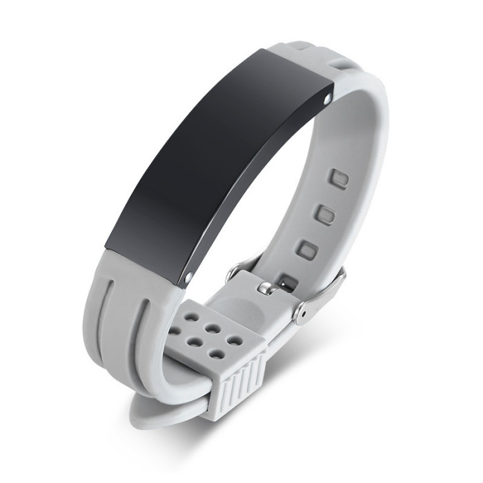 Wholesale Engraved Men's Rubber & Steel Sport ID Bracelet