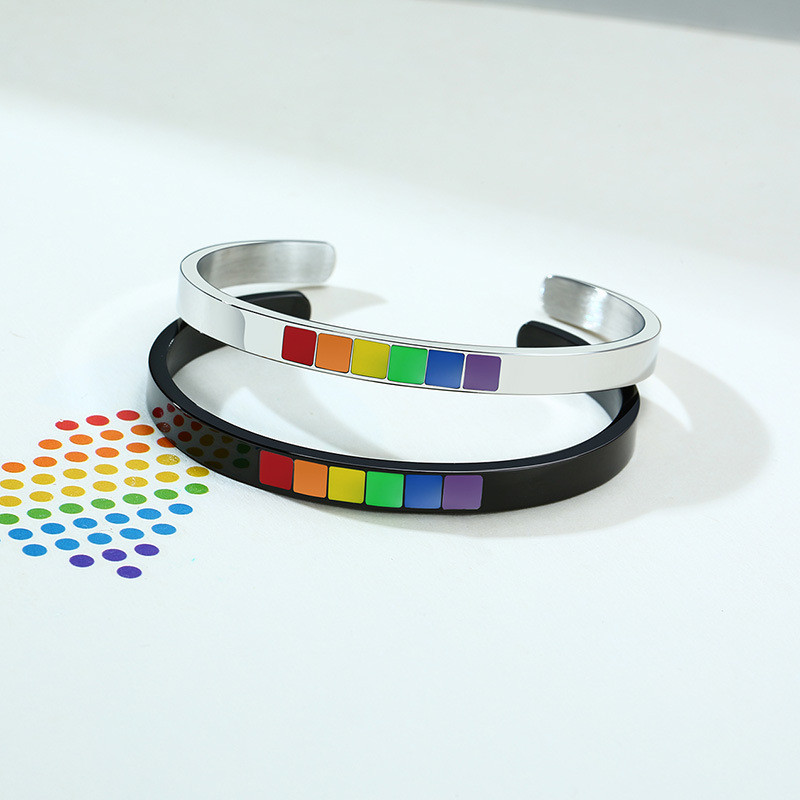 Wholesale Stainless Steel Enamel Rainbow Cuff Bracelet