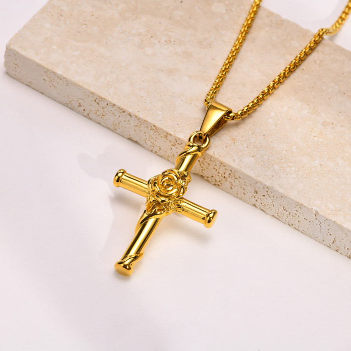 Wholesale Stainless Steel Roses Cross Pendant