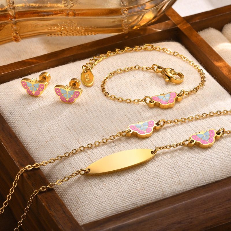 Wholesale Stainless Steel Butterfly Earrings Bracelet Necklace set