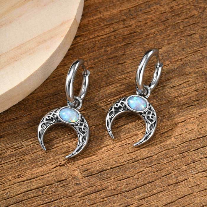 Wholesale Stainless Steel Turquoise Moon Earrings
