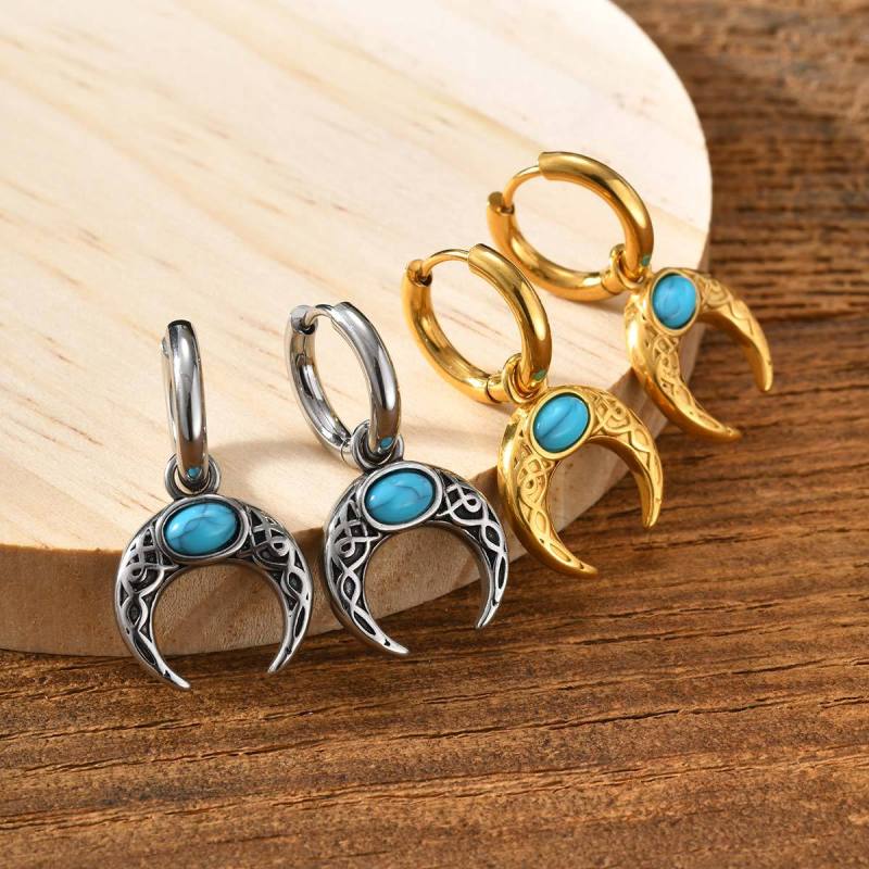 Wholesale Stainless Steel Turquoise Moon Earrings