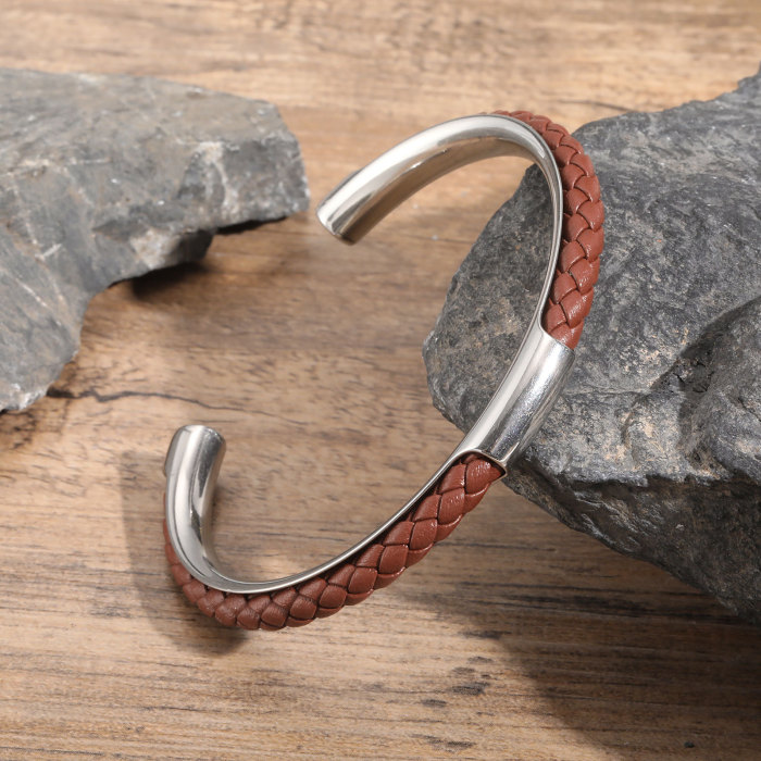 Wholesale Stainless Steel Braided Leather Bangle