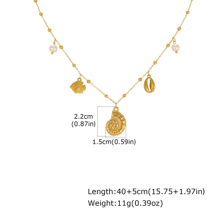 Wholesale Stainless Steel Pearl Conch Necklace