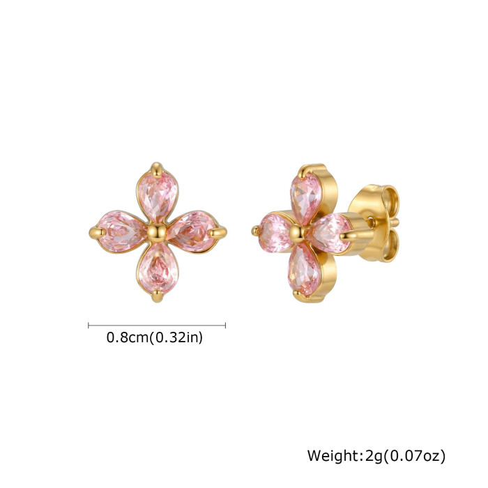 Wholesale Stainless Steel Zirconia Flower Earrings