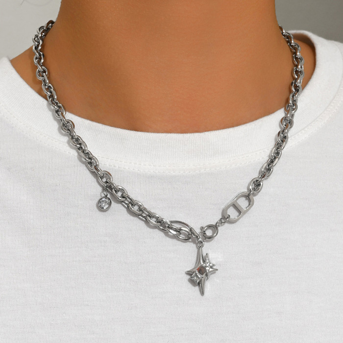 Wholesale Stainless Steel North Star & CZ Necklace