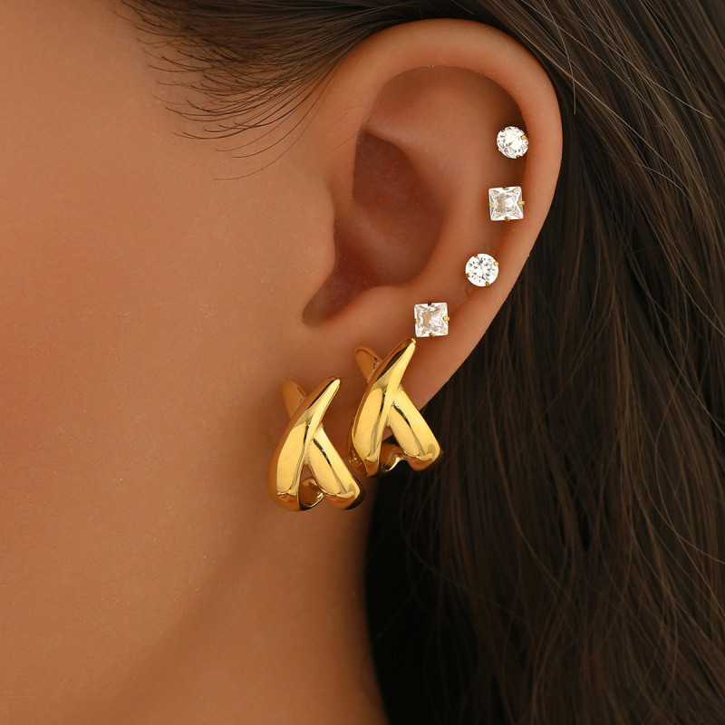 Wholesale Stainless Steel Criss-Cross Earrings Set